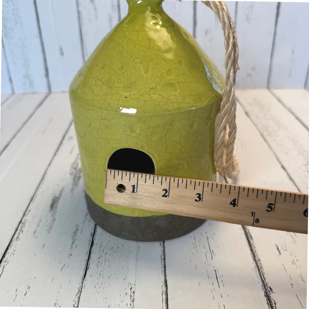 Ceramic Birdhouse Hanging‎ Lantern Green Crackle Glaze
